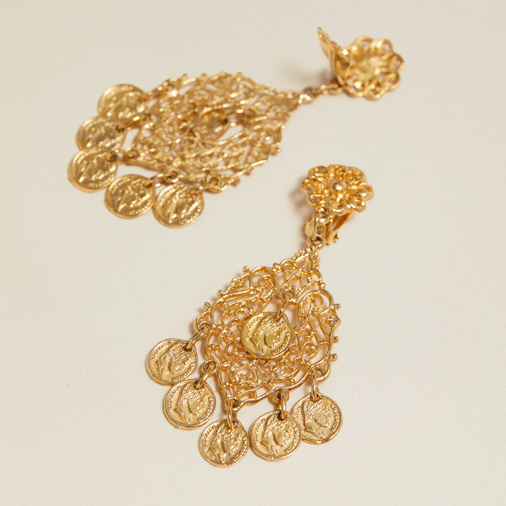 Statement Earring Vintage Coin Chandelier Clip-On Earrings Orelia Jewellery