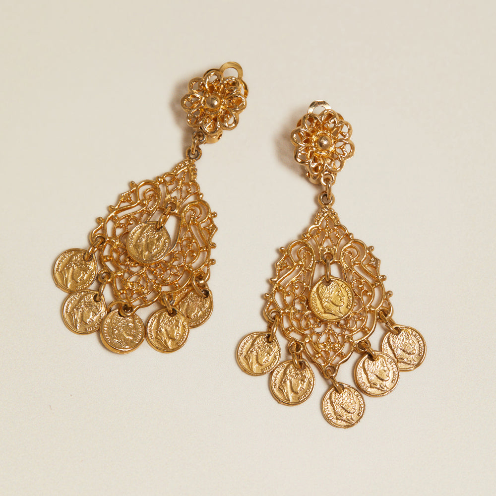 Statement Earring Vintage Coin Chandelier Clip-On Earrings Orelia Jewellery