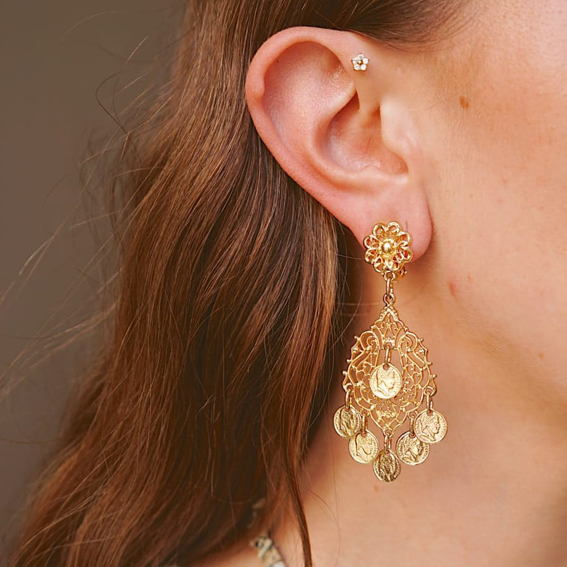 Statement Earring Vintage Coin Chandelier Clip-On Earrings Orelia Jewellery