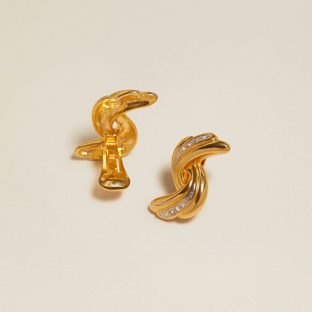Statement Earring Vintage Pavé Wave Interlocking Clip-On Earrings Orelia Jewellery