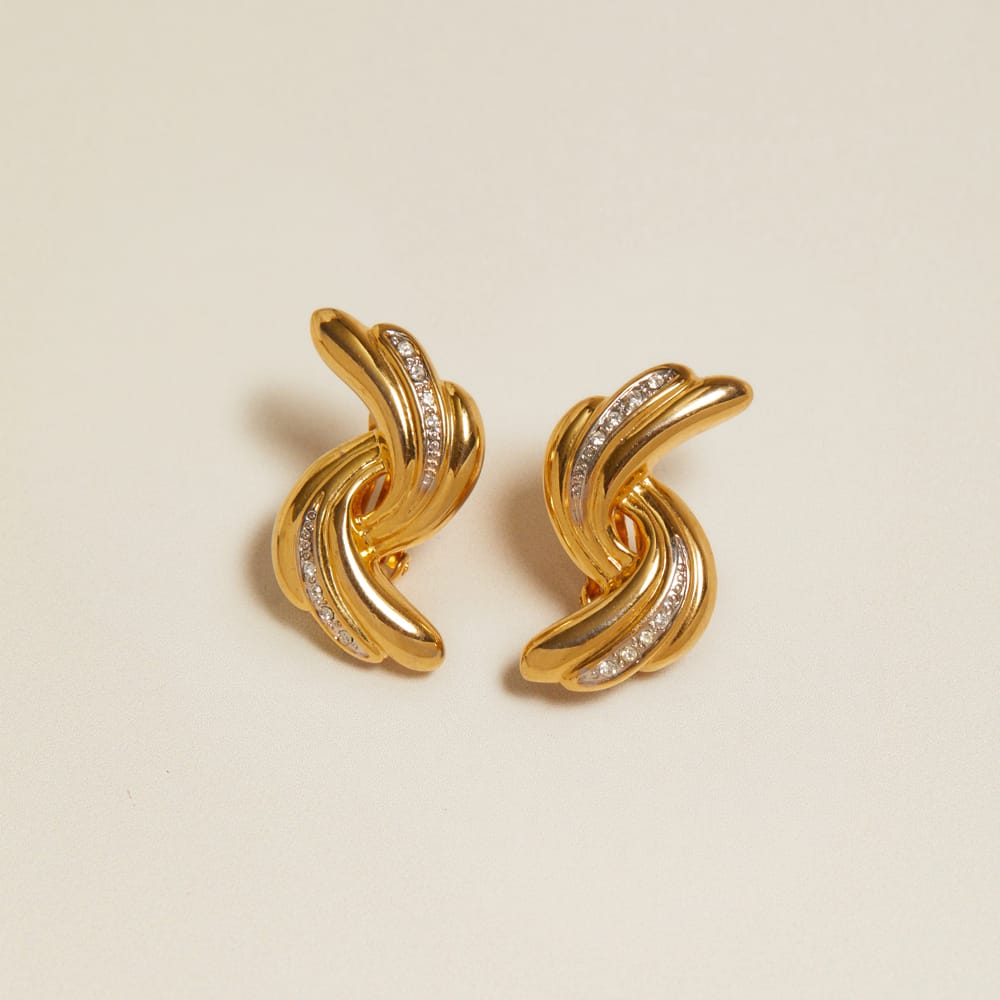 Statement Earring Vintage Pavé Wave Interlocking Clip-On Earrings Orelia Jewellery