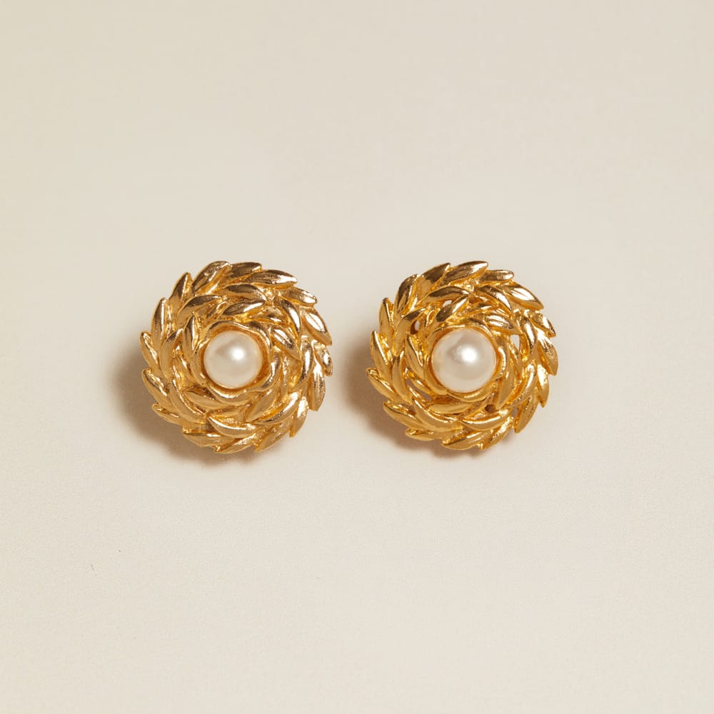 Statement Earring Vintage Pearl & Wreath Clip-On Earrings Orelia Jewellery