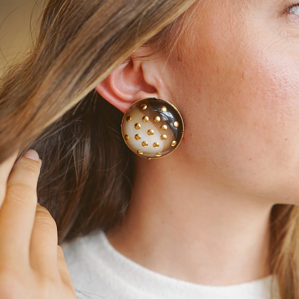 Statement Earring Vintage Semi-Precious Studded Clip-On Earrings Orelia Jewellery