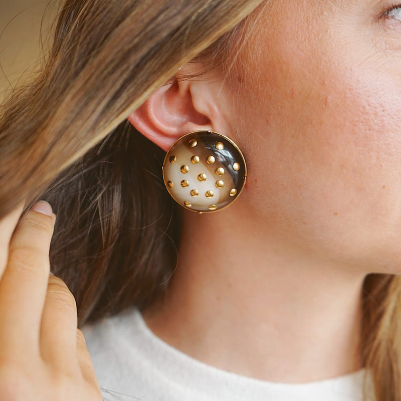 Statement Earring Vintage Semi-Precious Studded Clip-On Earrings Orelia Jewellery
