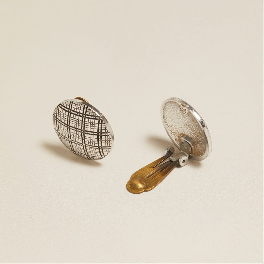 Statement Earring Vintage Silver Check Clip-On Earrings Orelia Jewellery