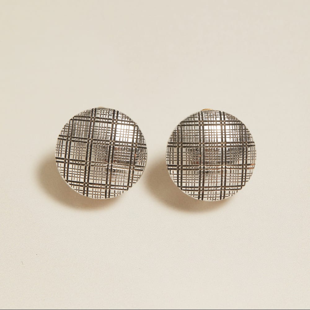 Statement Earring Vintage Silver Check Clip-On Earrings Orelia Jewellery