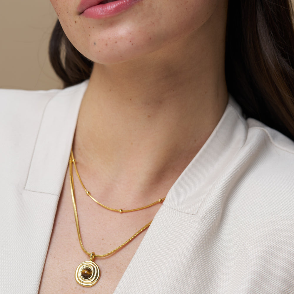 Statement Necklace Default Snake Chain & Semi-Precious Tiger's Eye Pendant Necklace Orelia Jewellery