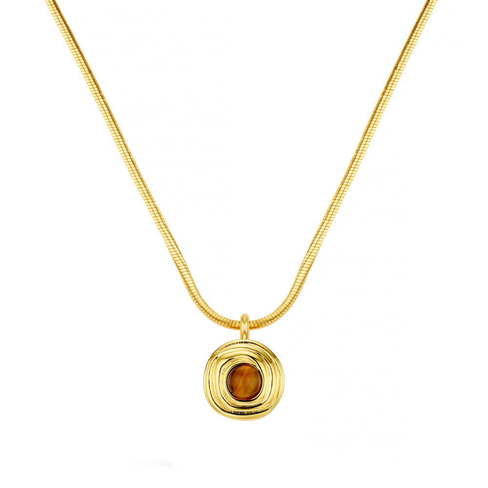 Statement Necklace Default Snake Chain & Semi-Precious Tiger's Eye Pendant Necklace Orelia Jewellery