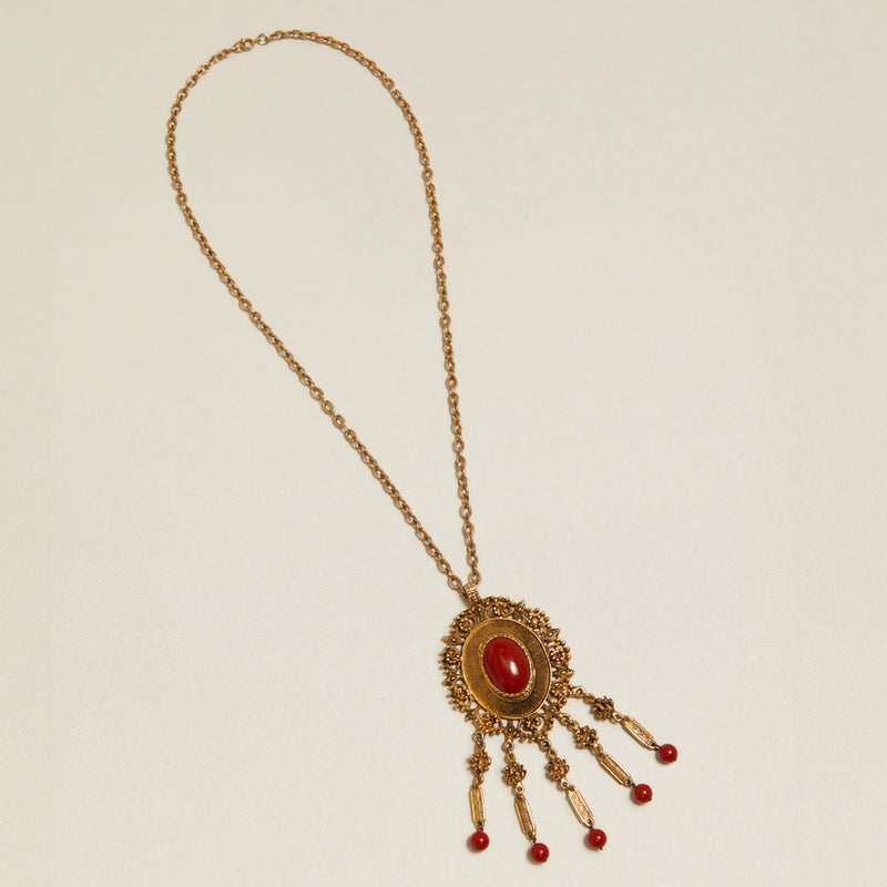 Statement Necklace Vintage Red Stone Fringe Pendant Necklace Orelia Jewellery
