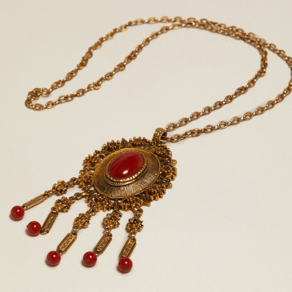 Statement Necklace Vintage Red Stone Fringe Pendant Necklace Orelia Jewellery