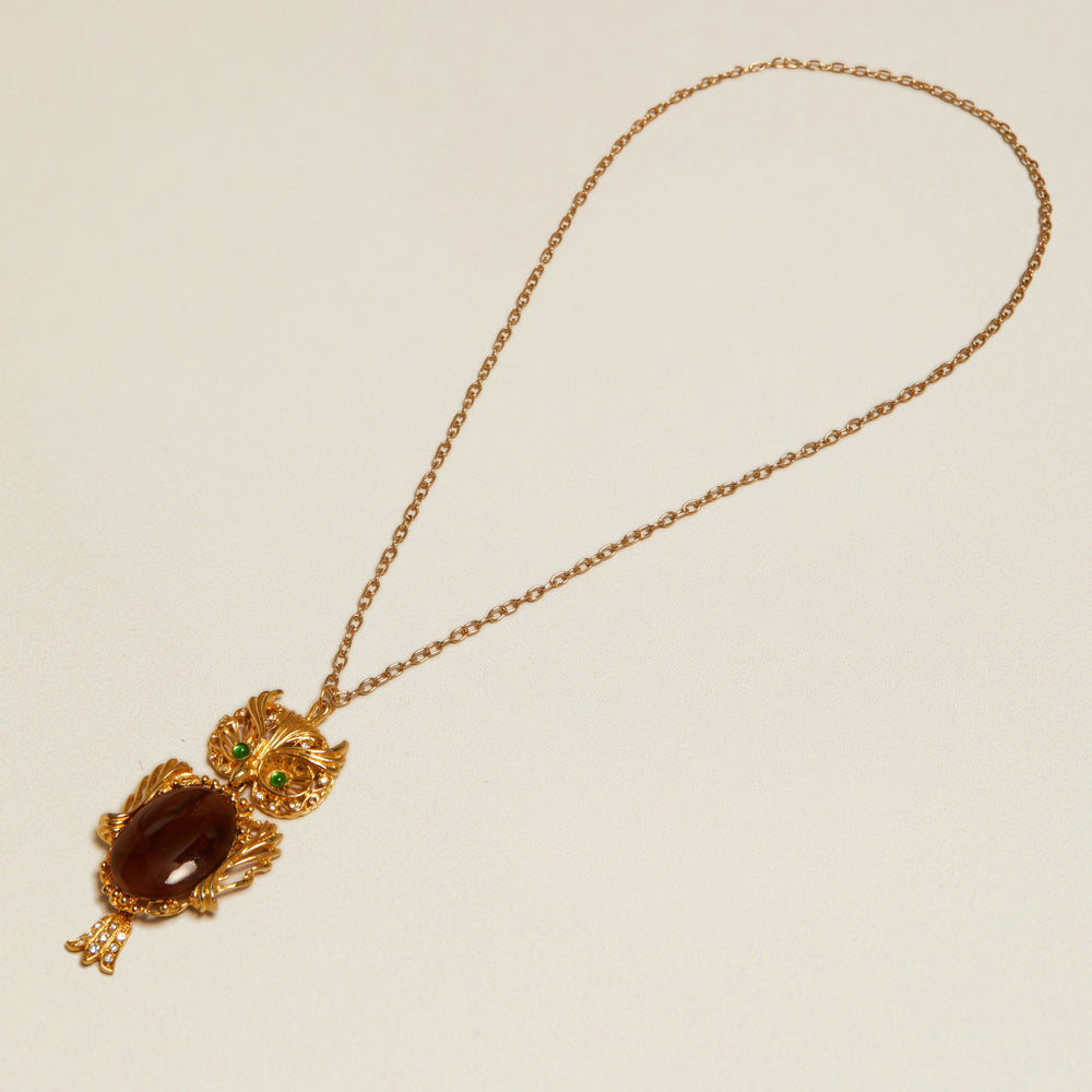 Statement Necklace Vintage Tiger's Eye Owl Pendant Necklace Orelia Jewellery