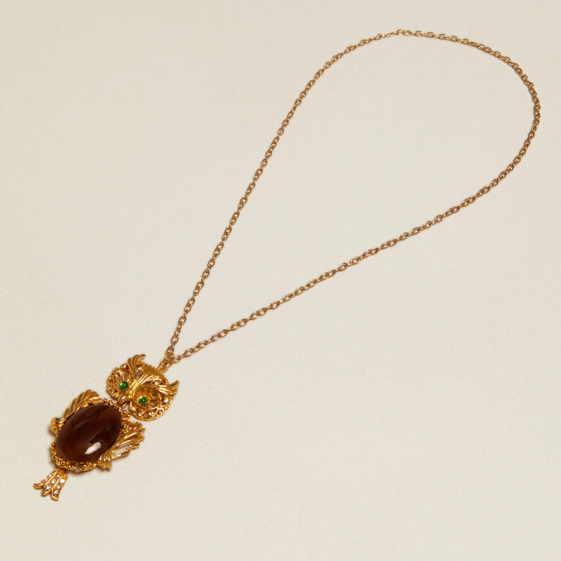 Statement Necklace Vintage Tiger's Eye Owl Pendant Necklace Orelia Jewellery