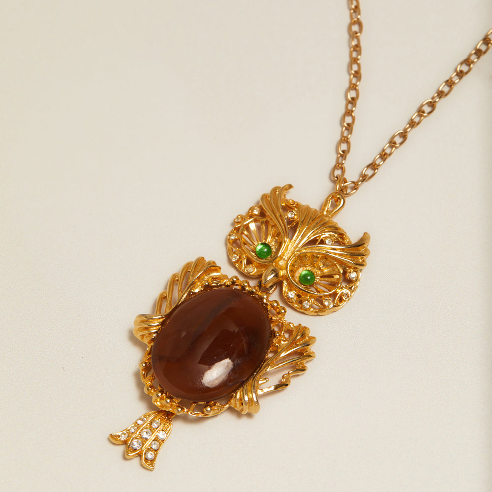 Statement Necklace Vintage Tiger's Eye Owl Pendant Necklace Orelia Jewellery