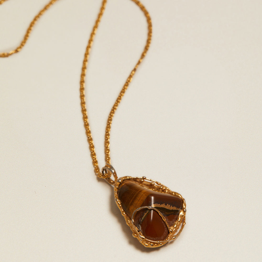 Statement Necklace Vintage Tiger's Eye Pendant Necklace Orelia Jewellery