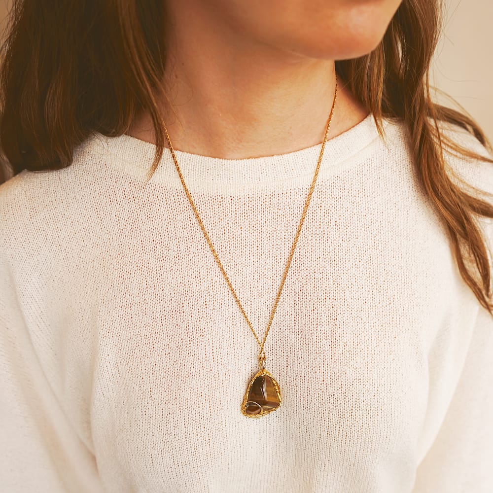 Statement Necklace Vintage Tiger's Eye Pendant Necklace Orelia Jewellery