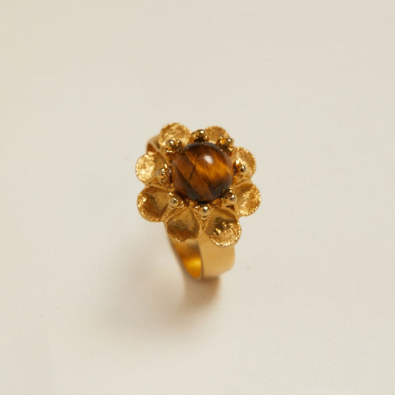 Statement Ring Default Vintage Tiger's Eye Flower Ring Orelia Jewellery