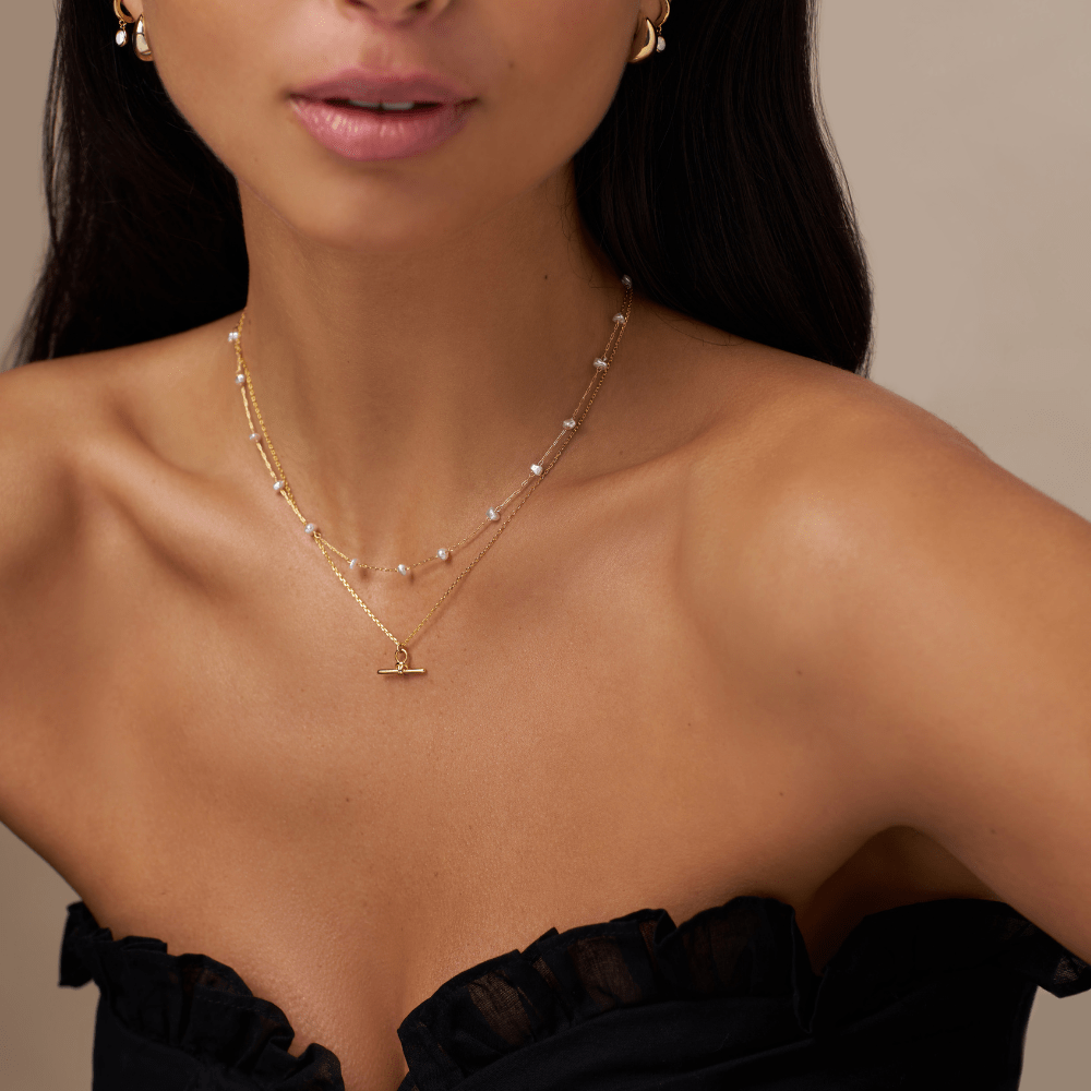 Style Sets Dainty T-Bar & Pearl Layered Style Set Orelia Jewellery