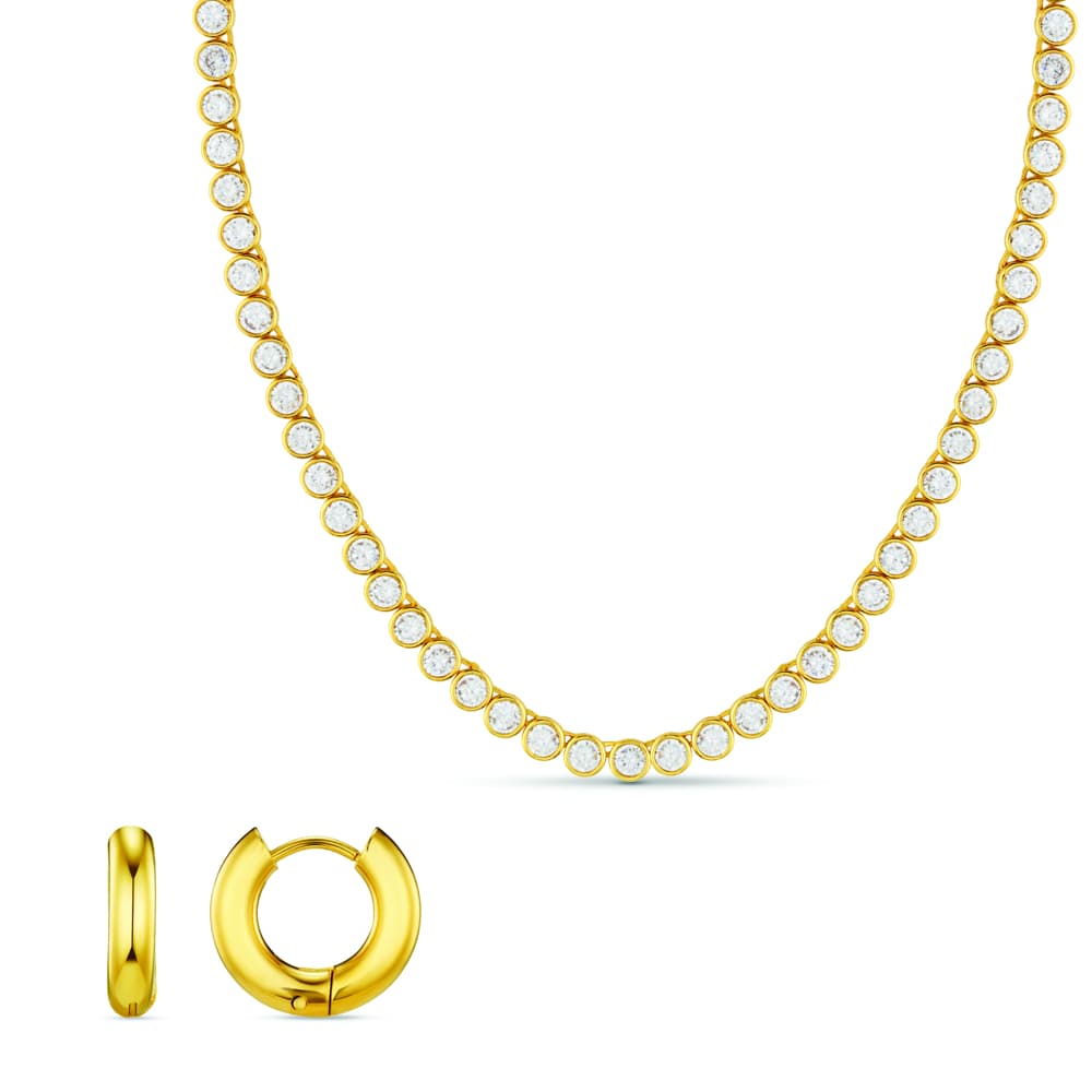 Style Sets Default LUXE Chubby Huggie Hoops & Tennis Necklace Jewellery Set Orelia Jewellery