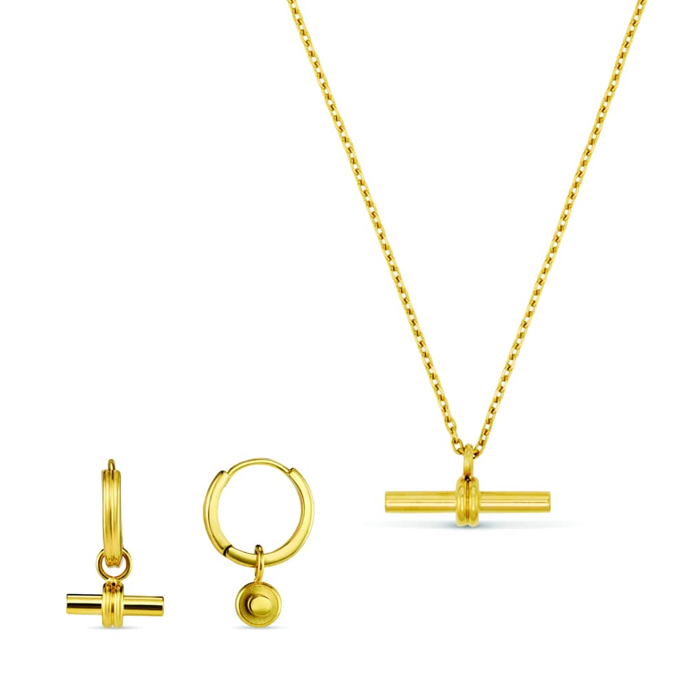 Style Sets Default LUXE Linear T-Bar Hoop & Necklace Jewellery Set Orelia Jewellery