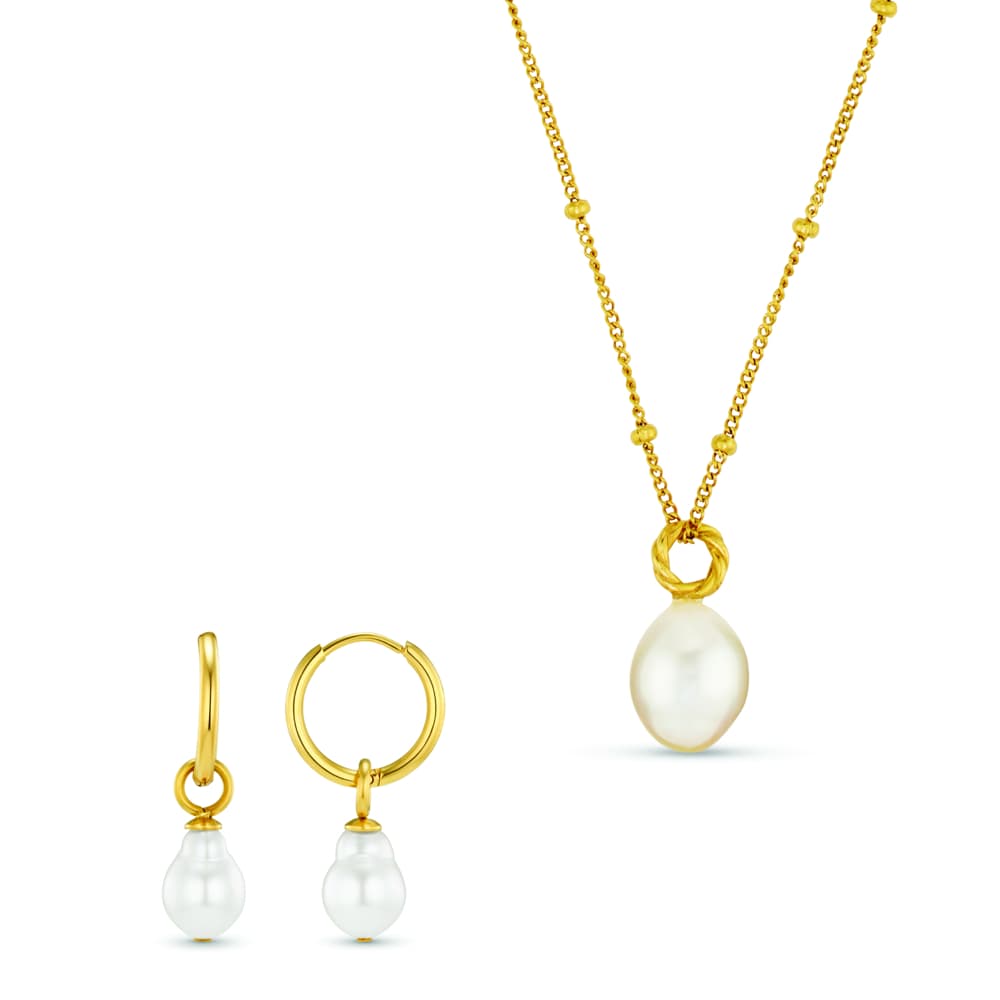 Style Sets Default LUXE Pearl Hoop Earring & Necklace Jewellery Set Orelia Jewellery