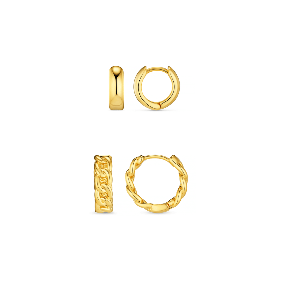 Style Sets Mini Domed & Mid-Size Chain Hoop Earring Ear Stacking Set Orelia Jewellery