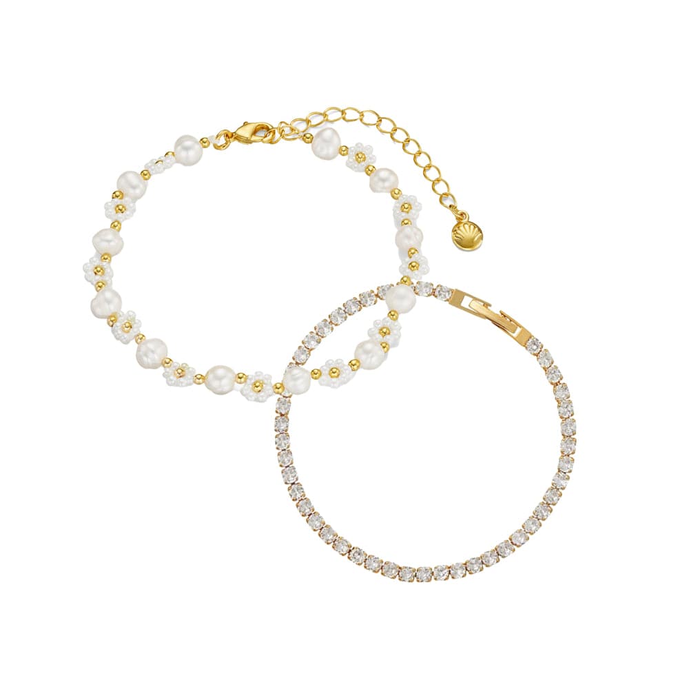 Style Sets ONE Crystal Tennis & Floral Pearl Beaded Wrist Stacking Set Orelia Jewellery