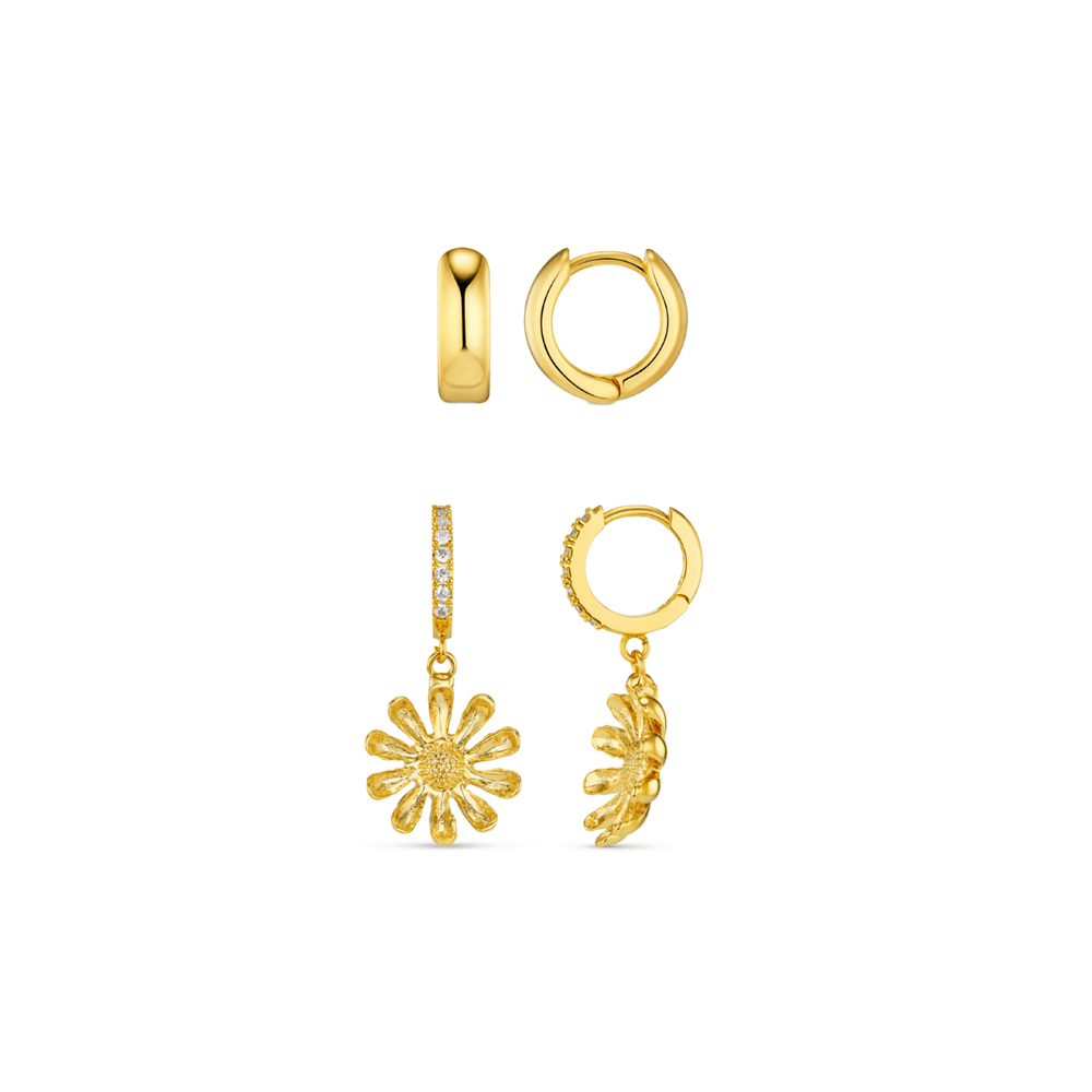 Style Sets ONE Mini Domed Hoop & Daisy Pavé Hoop Earring Jewellery Set Orelia Jewellery