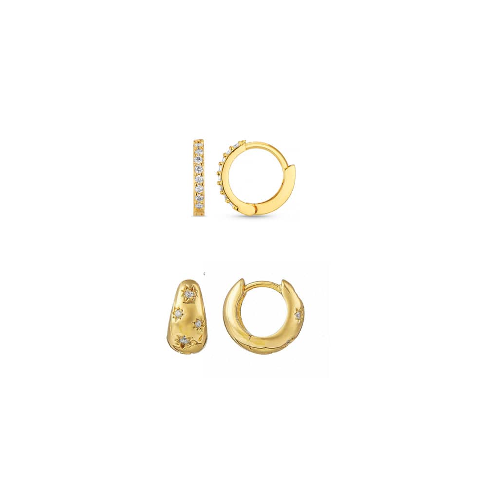 Style Sets ONE Pavé & Tapered Crystal Starburst Huggie Hoop Earring Jewellery Set Orelia Jewellery