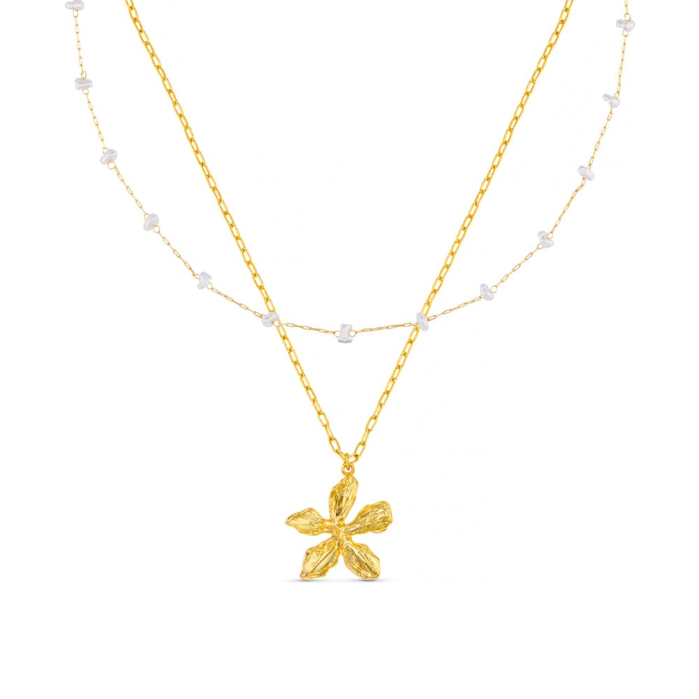 Style Sets ONE Stationed Pearl Chain & Statement Flower Necklace Jewellery Set Orelia Jewellery
