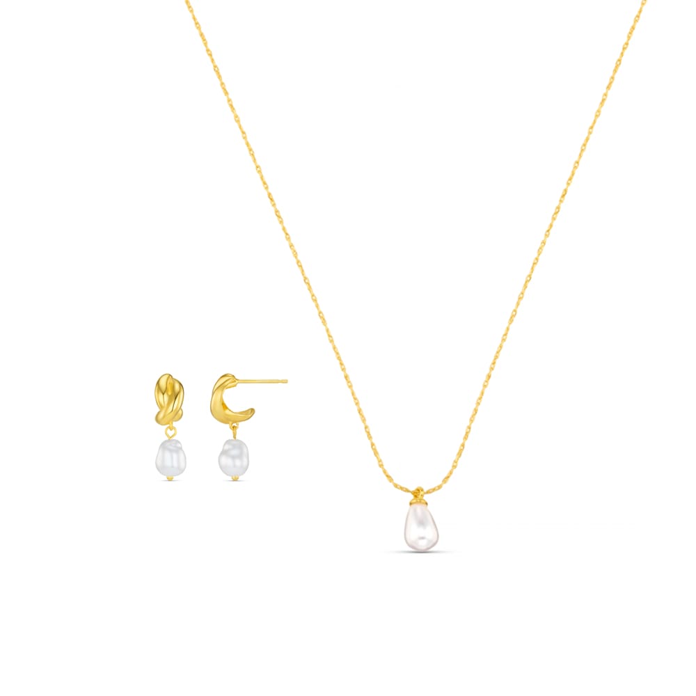Style Sets Pearl Micro Hoop & Teardrop Necklace Jewellery Set Orelia Jewellery