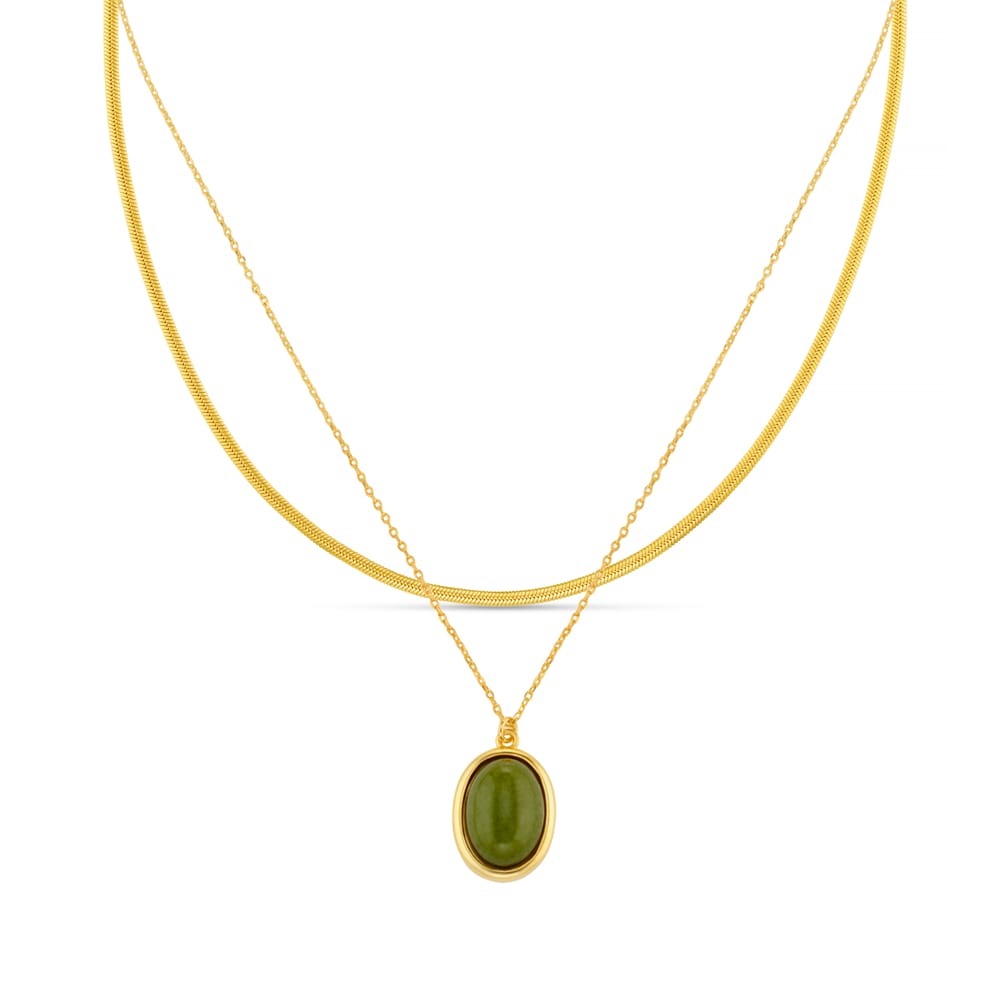 Style Sets Semi-Precious Green Jade & Snake Chain Necklace Jewellery Set Orelia Jewellery