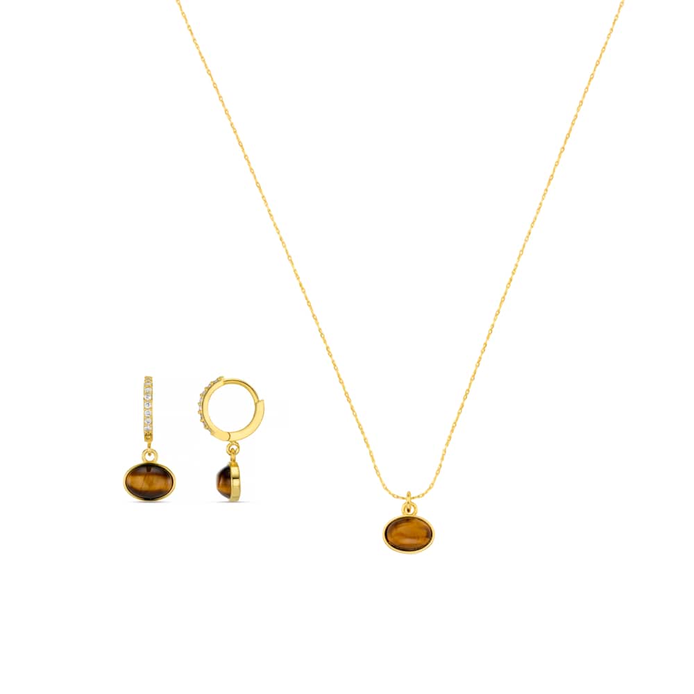 Style Sets Semi-Precious Tiger's Eye Micro Hoop & Necklace Jewellery Set Orelia Jewellery