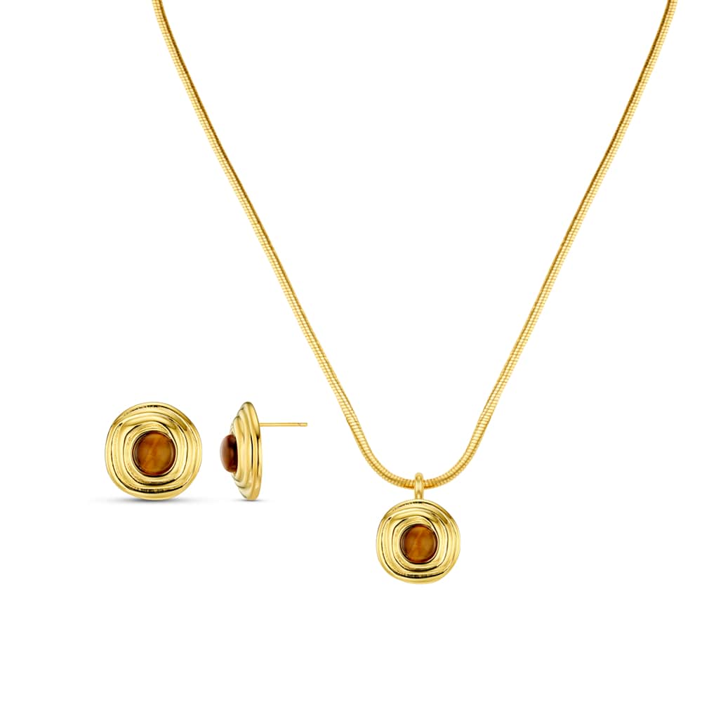 Style Sets Semi-Precious Tiger's Eye Statement Domed Jewellery Set Orelia Jewellery