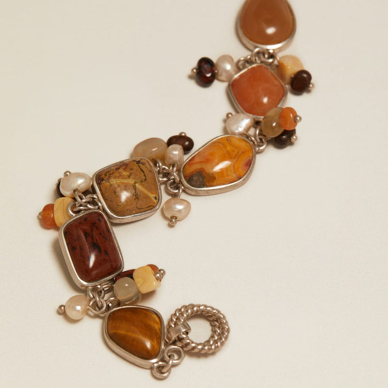 Wristwear Other Vintage Mixed Stone & Pearl Charm Bracelet Orelia Jewellery