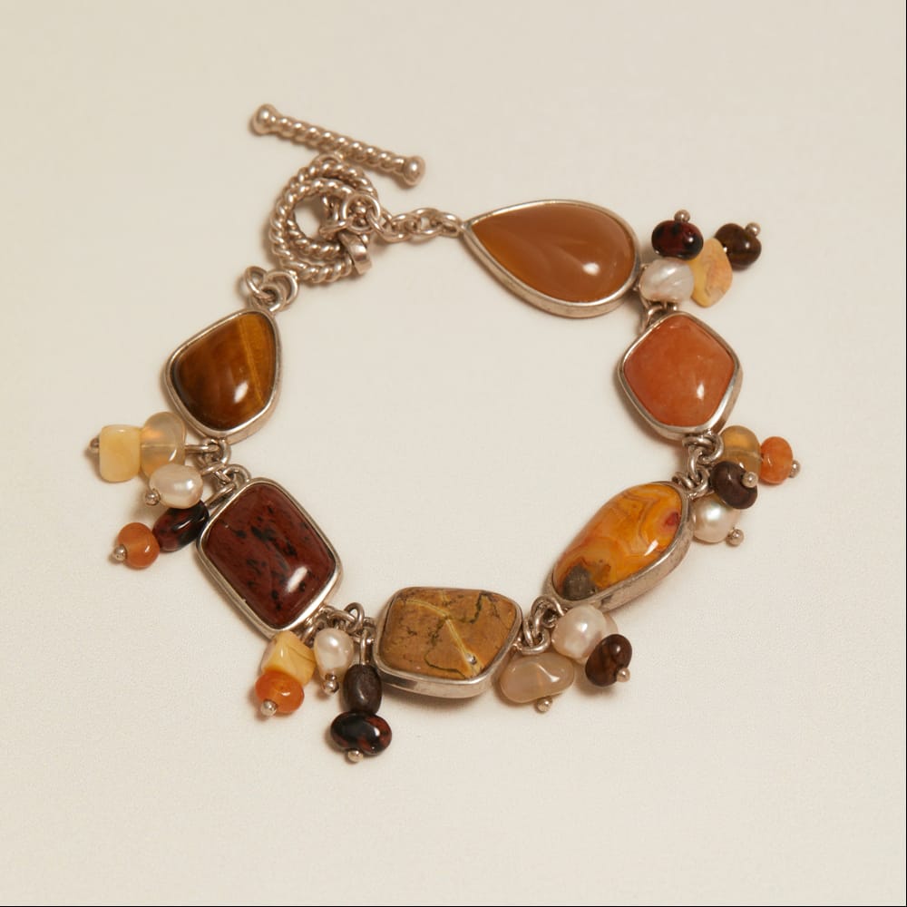Wristwear Other Vintage Mixed Stone & Pearl Charm Bracelet Orelia Jewellery