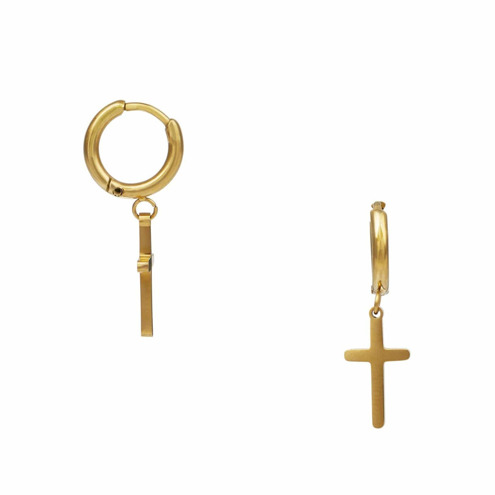 Huggie Hoops Cross Charm Hoop Earrings - Gold Orelia Jewellery