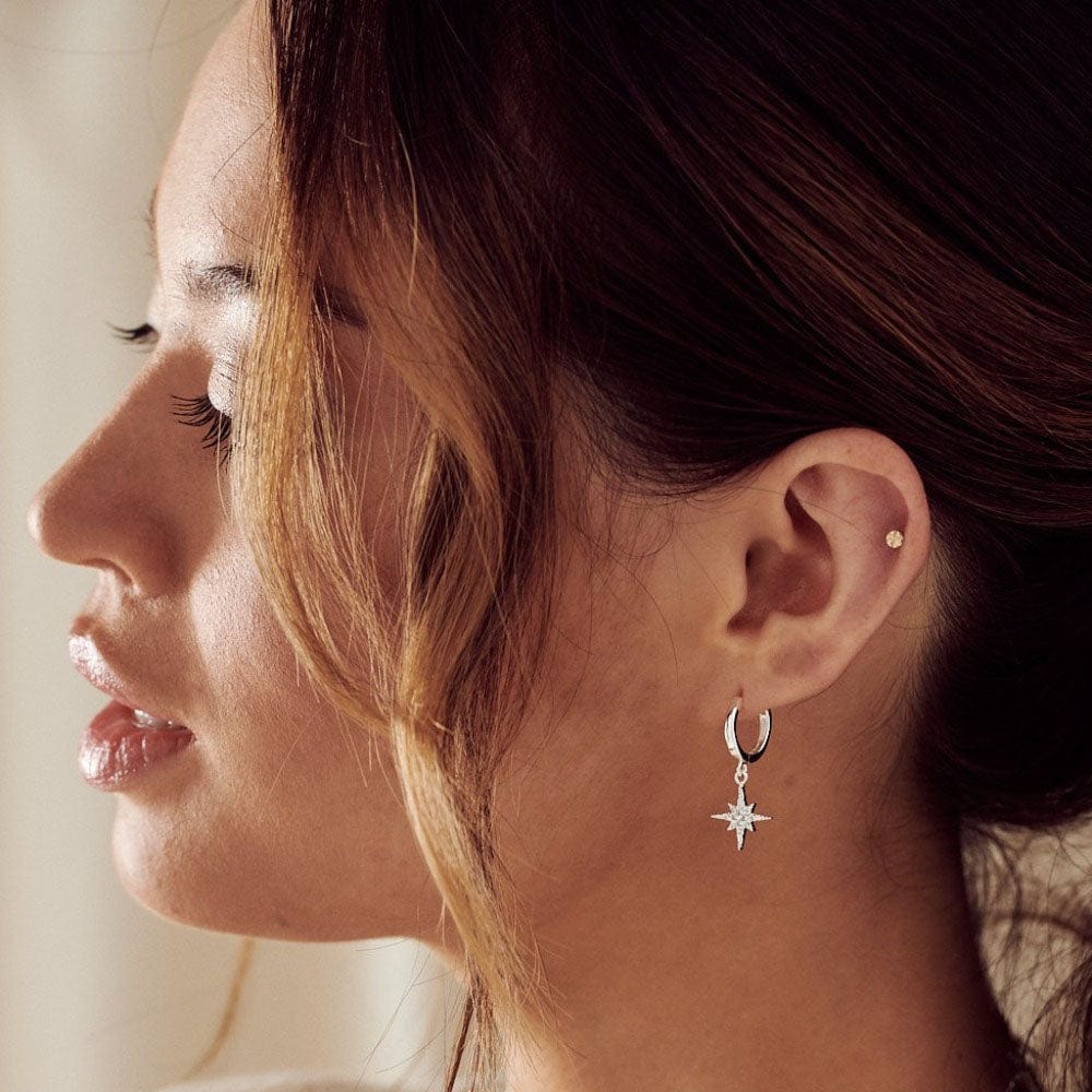 Huggie Hoops Starburst Huggie Hoop Earrings - Silver Orelia Jewellery